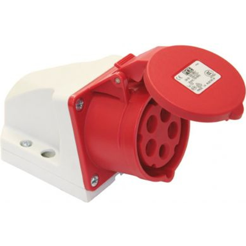 PCE - Ipari dugalj falra szerelhető 3P+N+E 16A 5-pólus 400V(50+60Hz) piros IP44 műanyag 6h-pozíció