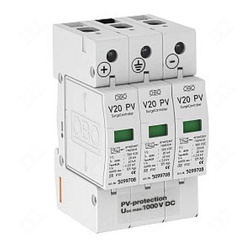 OBO-BETTERMANN - Túlfeszültség-levezető szolár C 3P DC 1000V/DC 20kA 1000V/PV-DC 3M V20-C 3-PH-1000