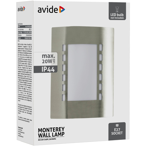 Avide kültéri fali lámpa Monterey 1xE27 IP44 Szatén Nikkel