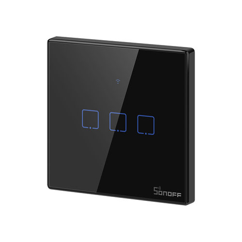 Sonoff TX T3 EU 3C WiFi + RF vezérlésű, távvezérelhető, érintős hármas csillár villanykapcsoló (fekete)